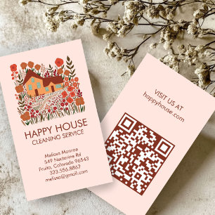 Tarjeta De Visita Casa Limpieza Servicios Hogar Floral Farmhouse QR