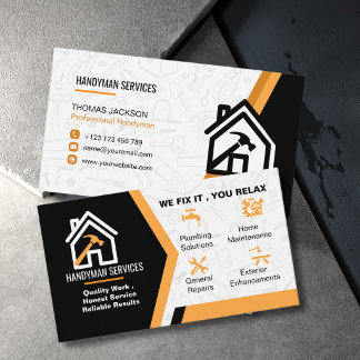 Tarjeta De Visita Casa Naranja Negra Moderna Reparación Manitas