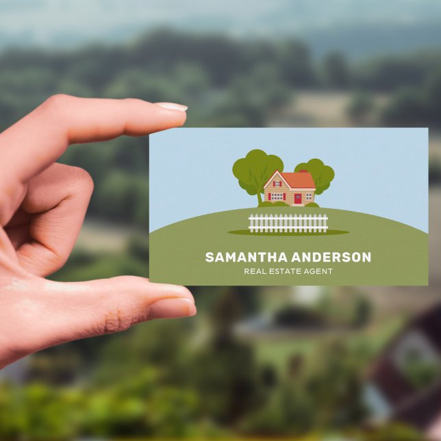 Tarjeta De Visita Casa personalizado en el campo - Agente inmobiliar (Cartoon House in Countryside - Real Estate Agent Business Card)