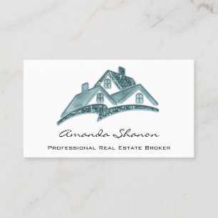 Tarjeta De Visita Casa Verde azulada de agente inmobiliario profesio
