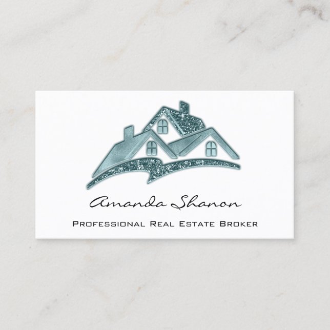 Tarjeta De Visita Casa Verde azulada de agente inmobiliario profesio (Anverso)