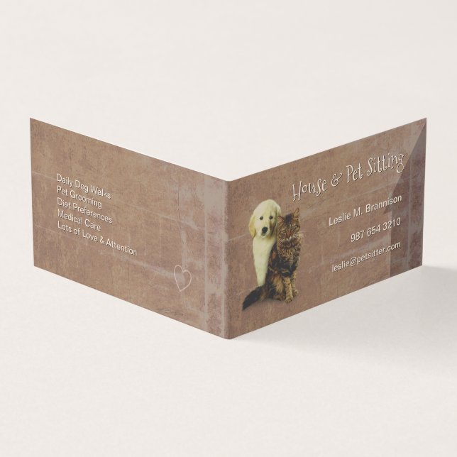 Tarjeta De Visita Casa y Mascota sentando perro y gato (Exterior)