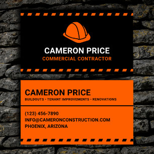 Tarjeta De Visita Casco Duro Naranja Contratista Comercial