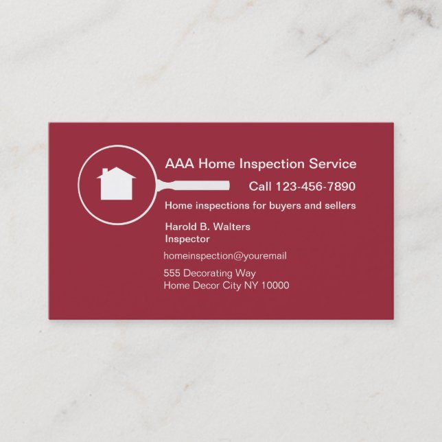 Tarjeta de visita casera de la inspección (Anverso)