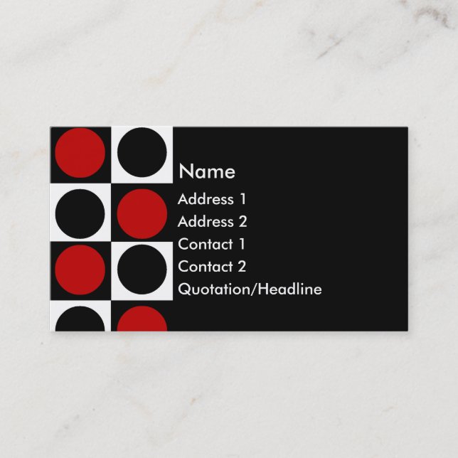 Tarjeta De Visita Casillas negras rojas y círculos blancos del KRW y (Anverso)