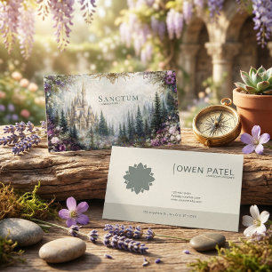 Tarjeta De Visita Castillo de Cuento de Hadas Flores Purpúreas Bosqu