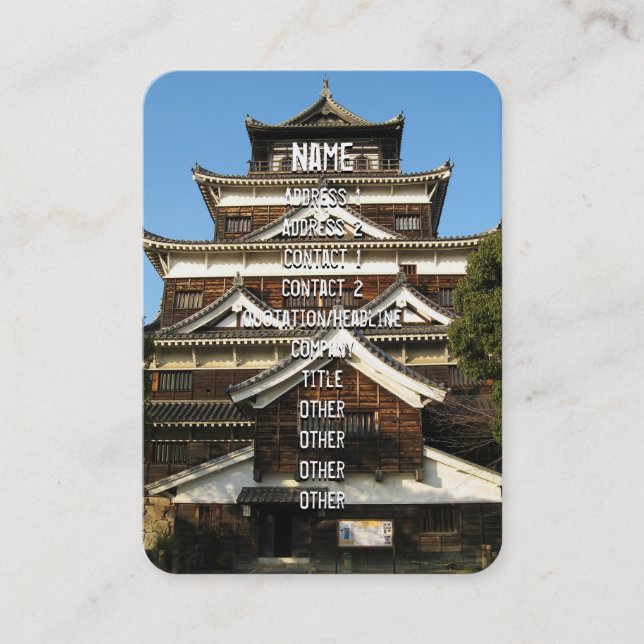 Tarjeta De Visita Castillo de Hiroshima 広 島 城, Hiroshima, Japón (Anverso)