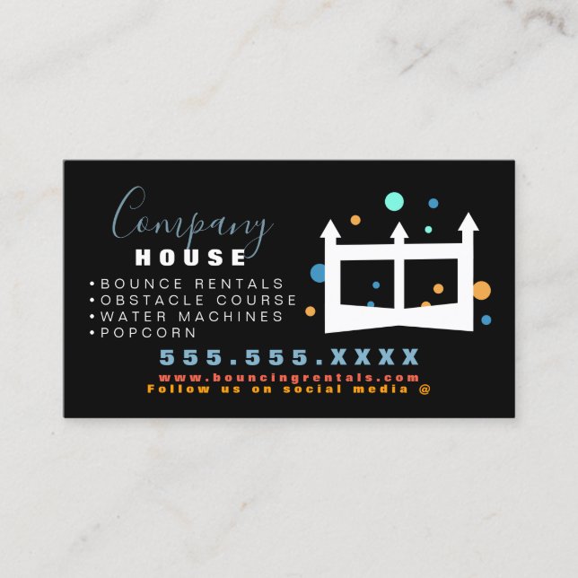 Tarjeta De Visita Castillo inflable Salto Casa Bonza Alquiler Fiesta (Anverso)