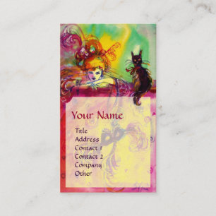 Tarjeta De Visita CAT NEGRO de SEÑORA WITH/bola de mascarada