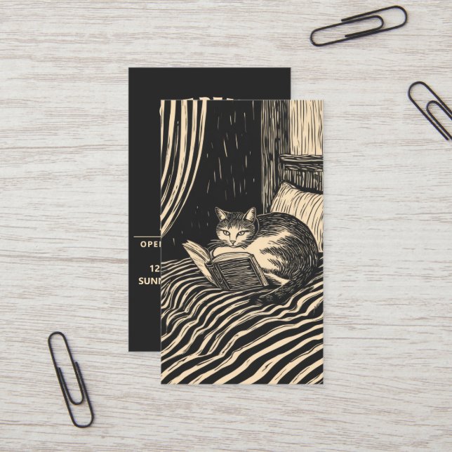 Tarjeta De Visita cat reading in bed (Anverso/Reverso In Situ)