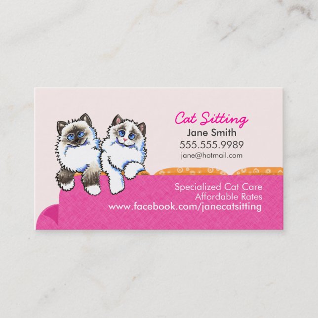 Tarjeta De Visita Cat Sitting Ragdoll Couch Pink (Anverso)