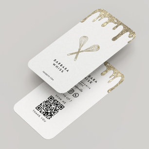 Tarjeta De Visita Caterador de goteo de oro falso Minimal Whisk Blan