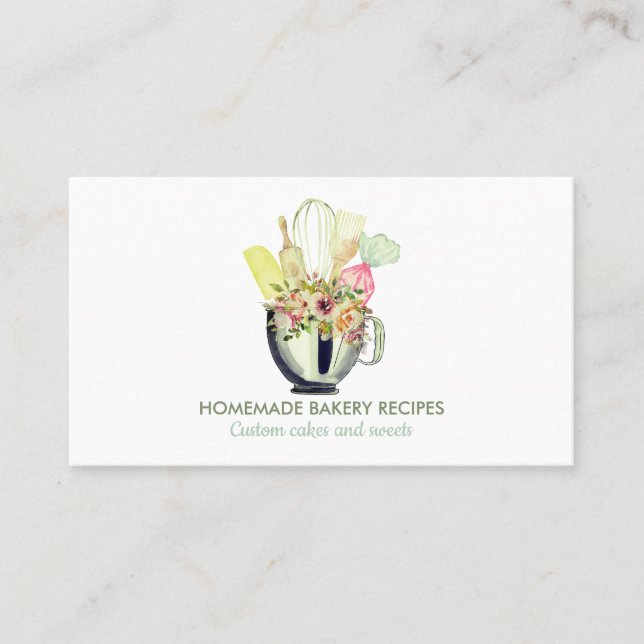 Tarjeta De Visita Caterer Chef Acuarela Horno de utensilios Panaderí (Anverso)