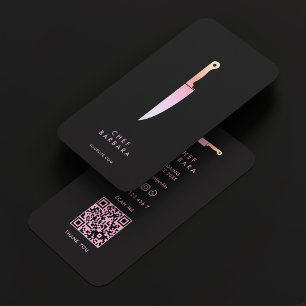 Tarjeta De Visita Caterer estético Baker Pastry Black Pink Knife