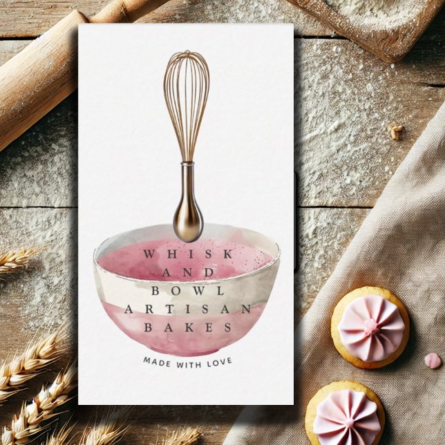 Tarjeta De Visita Caterir del chef de panadería rosa Gold Whisk (Subido por el creador)