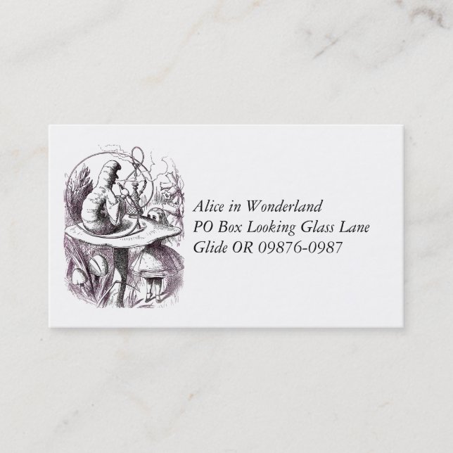 Tarjeta De Visita Caterpillar Hookah y Alice (Anverso)