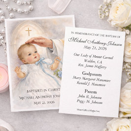 Tarjeta De Visita Catholic Baby Boy Baptismal Remembrance Holy Card