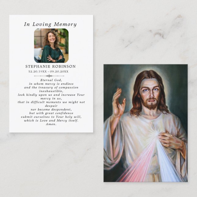 Tarjeta De Visita Catholic Divine Mercy Jesus Funeral Prayer Card (Anverso / Reverso)