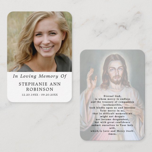 Tarjeta De Visita  Catholic Divine Mercy Jesus Funeral Prayer Card (Anverso / Reverso)
