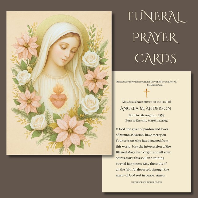 Tarjeta De Visita Catholic Funeral Blessed Mary Poinsettias (Subido por el creador)