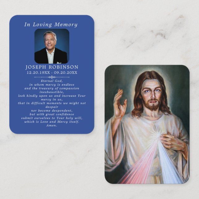 Tarjeta De Visita Catholic Jesus Divine Mercy Blue Prayer Card (Anverso / Reverso)