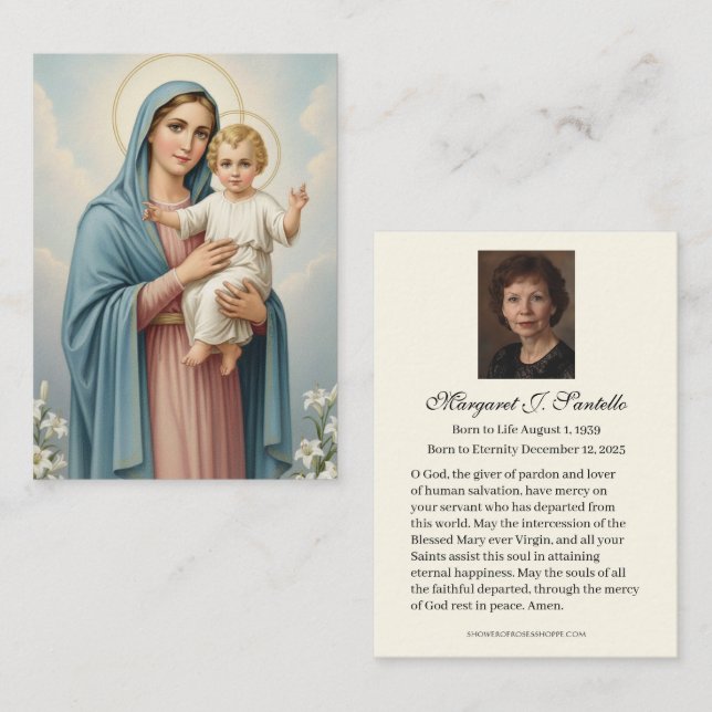 Tarjeta De Visita Catholic Memorial Mary Jesus Funeral Prayer (Anverso / Reverso)
