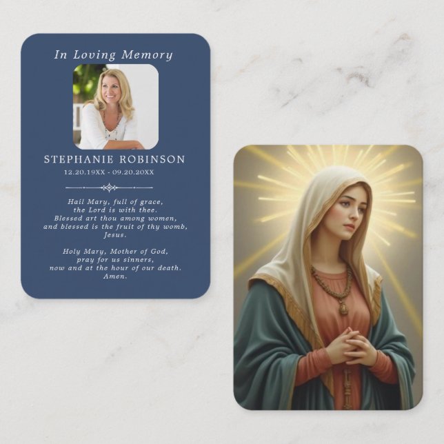 Tarjeta De Visita Catholic Virgin Mary Memorial Blue Prayer Card (Anverso / Reverso)