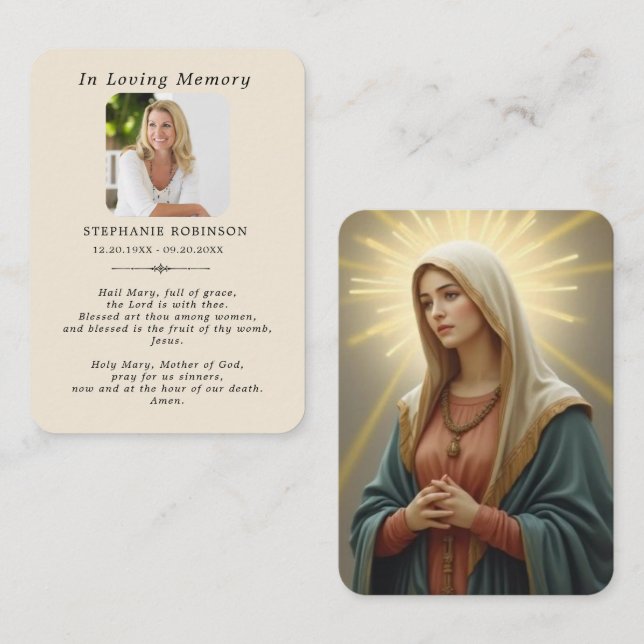 Tarjeta De Visita Catholic Virgin Mary Memorial Ivory Prayer Card (Anverso / Reverso)