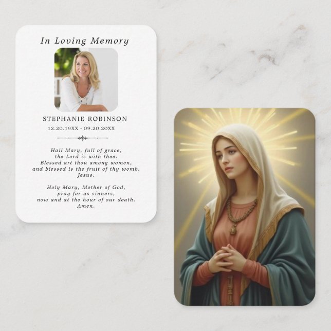 Tarjeta De Visita Catholic Virgin Mary Religious Funeral Prayer Card (Anverso / Reverso)