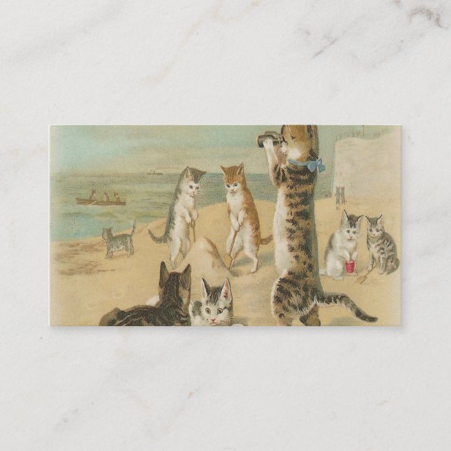 Tarjeta De Visita Cats On The Beach Vintage (Anverso)