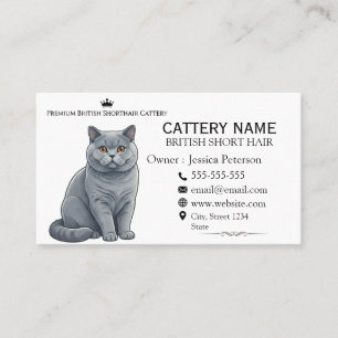 Tarjeta De Visita Cattery de Gato Azul Elegante British Shorthair