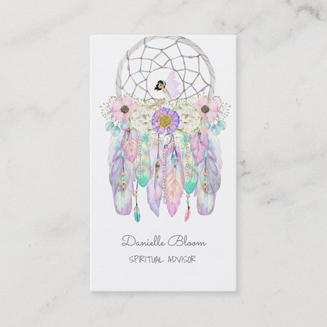 Tarjeta De Visita Cazador de sueños de hadas Boho Flechas Plumas (Anverso)
