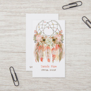 Tarjeta De Visita Cazador de sueños tribal boho Flechas Flores Pluma
