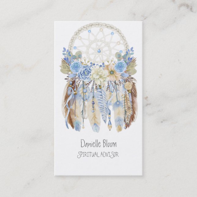 Tarjeta De Visita Cazador de sueños tribal boho flechas flores pluma (Anverso)