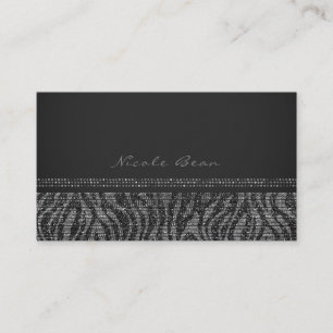 Tarjeta De Visita Cebra Brillo Plateado Negro Glam Chic Elegante Bri