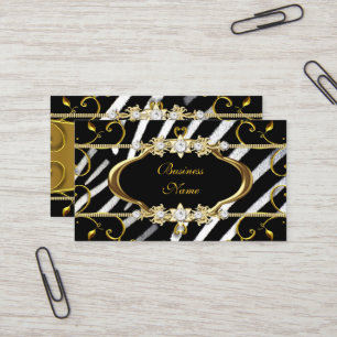 Tarjeta De Visita Cebra dorada imagen de joya negra blanca