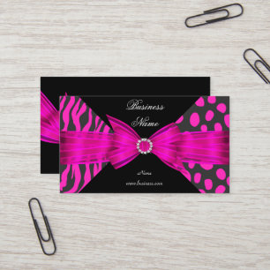Tarjeta De Visita Cebra elegante leopardo negro rosa caliente
