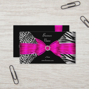 Tarjeta De Visita Cebra elegante leopardo negro rosa caliente