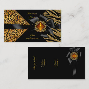Tarjeta De Visita Cebra Leopardo Negro Oro Elegante