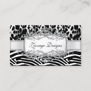 Tarjeta De Visita Cebra Leopardo Plata Negro Blanco Raya 2
