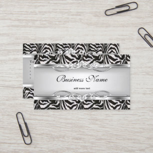 Tarjeta De Visita Cebra Metal Cromo Elegante Negro Blanco Plata
