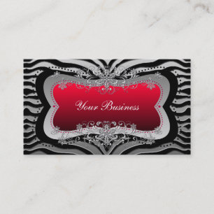 Tarjeta De Visita Cebra Negro Rojo Plata Elegante Negocios