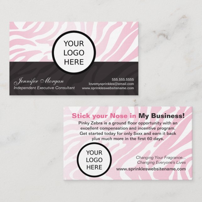 Tarjeta De Visita Cebra Rosa Agregar Logo (Anverso / Reverso)