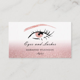 Tarjeta De Visita Cejas Pestañas Rosa Dorado Brillante