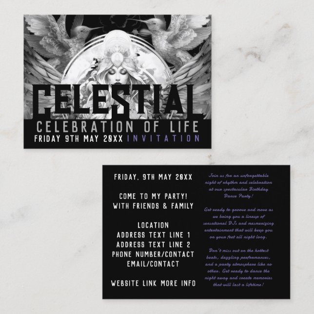 Tarjeta De Visita Celebración de la Vida de la Diosa Celestial Volan (Anverso / Reverso)
