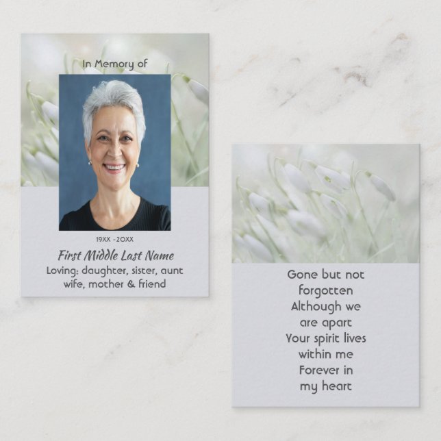 Tarjeta De Visita Celebración de la Vida Flores de Snowdrop (Anverso / Reverso)