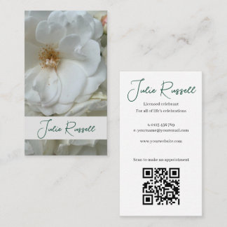 Tarjeta De Visita Celebrante de Boda Simple Floral Blanco