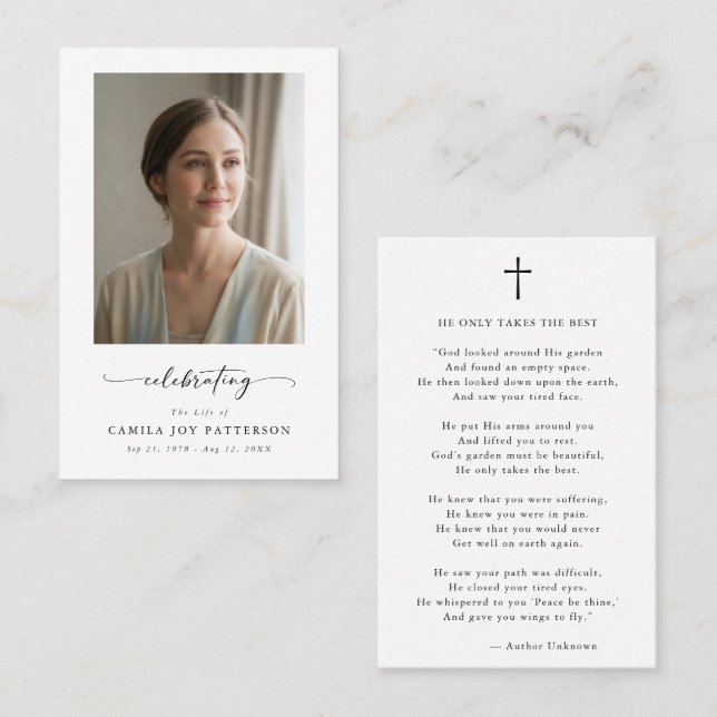 Tarjeta De Visita Celebrating Life Funeral Memorial Prayer Card (Anverso / Reverso)
