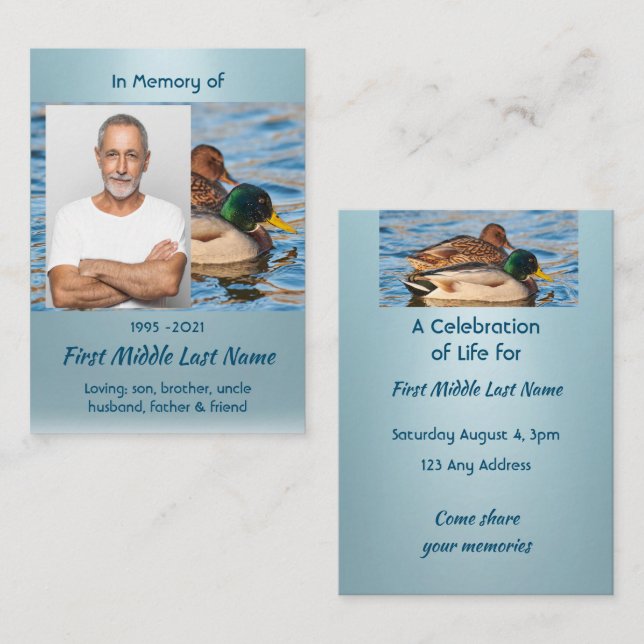 Tarjeta De Visita Celebration of Life Service Mallard Ducks Bird (Anverso / Reverso)