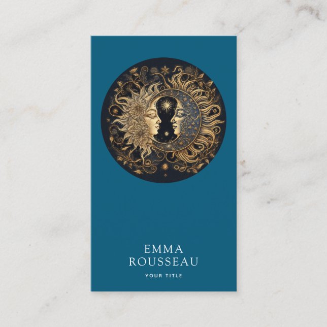 Tarjeta De Visita Celestial Gold Black Sun Moon Blue Business Card (Anverso)